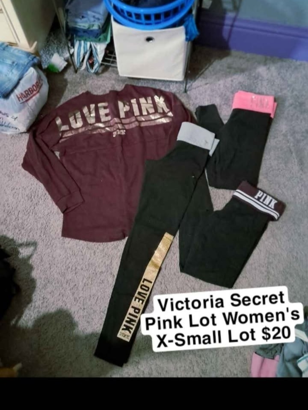 PINK Victoria's Secret Black & Burgundy Leggings and Long Sleeve Set